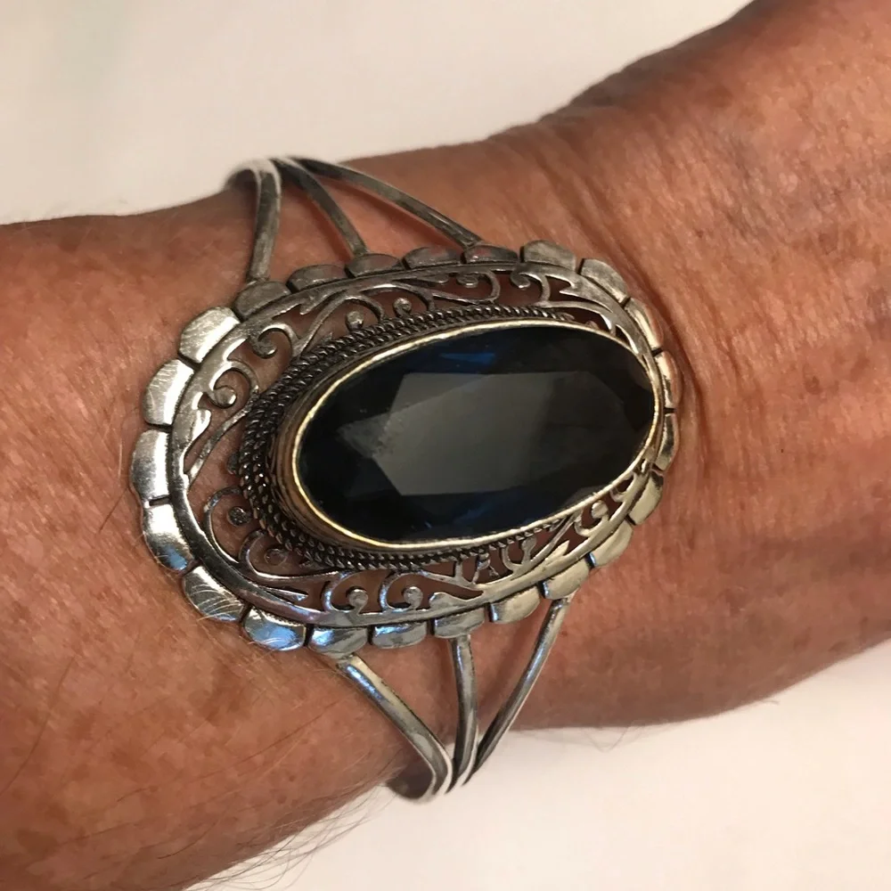Tanzanite Stamped 925 Sterling Silver Cuff Bracelet - Picture 1 of 4
